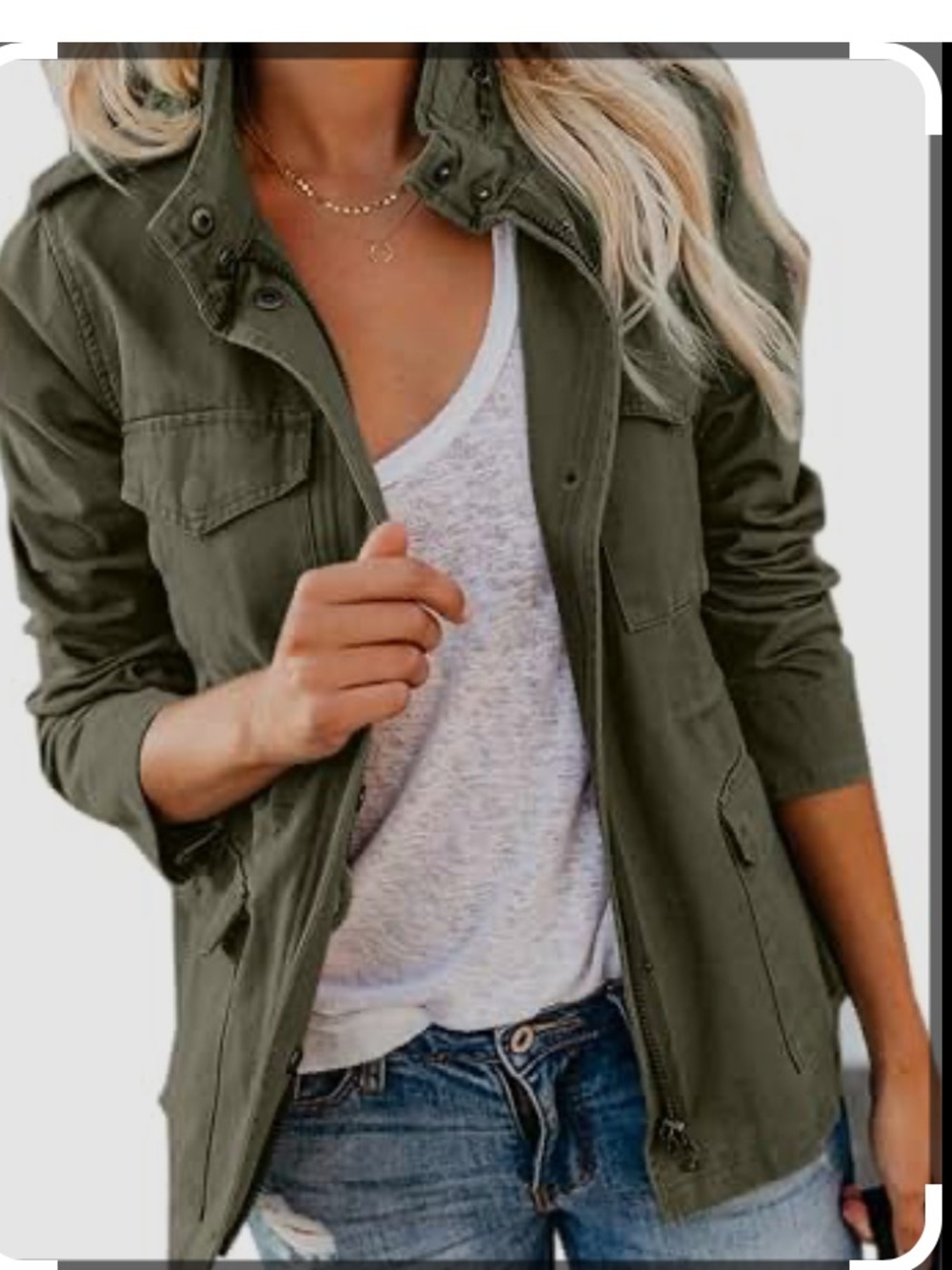 Lucky brand army green utility jacket with hood small